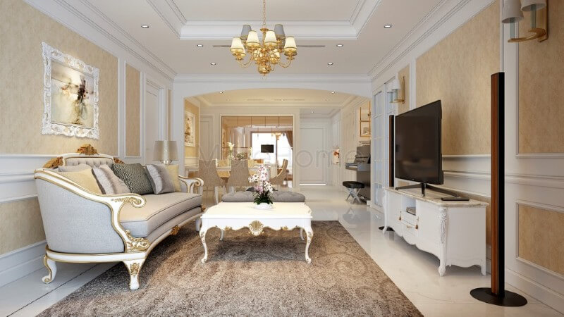 Các chi tiết trạm khắc tỉ mỉ từ bộ sofa gỗ tự nhiên giúp không gian phòng khách thêm phần tinh tế, mềm mại đồng thời cũng góp phần không nhỏ trong việc tạo sự cân bằng cho đường nét trong không gian sinh hoạt chung. Thiết kế chung cư