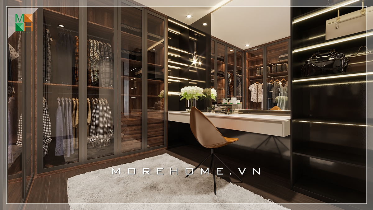 Thiết kế nội thất phòng thay đồ rất hiện đại và sang trọng phù hợp cho các nhà chung cư, nhà phố, biệt thự. Thiết kế chung cư