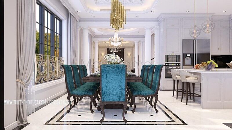 Mẫu bàn ăn biệt thự đẹp được thiết kế và sản xuất bởi Morehome. Liên hệ 097.543.8686 để được tư vấn báo giá và sở hữu ngay bộ bàn ghế ăn này nhé