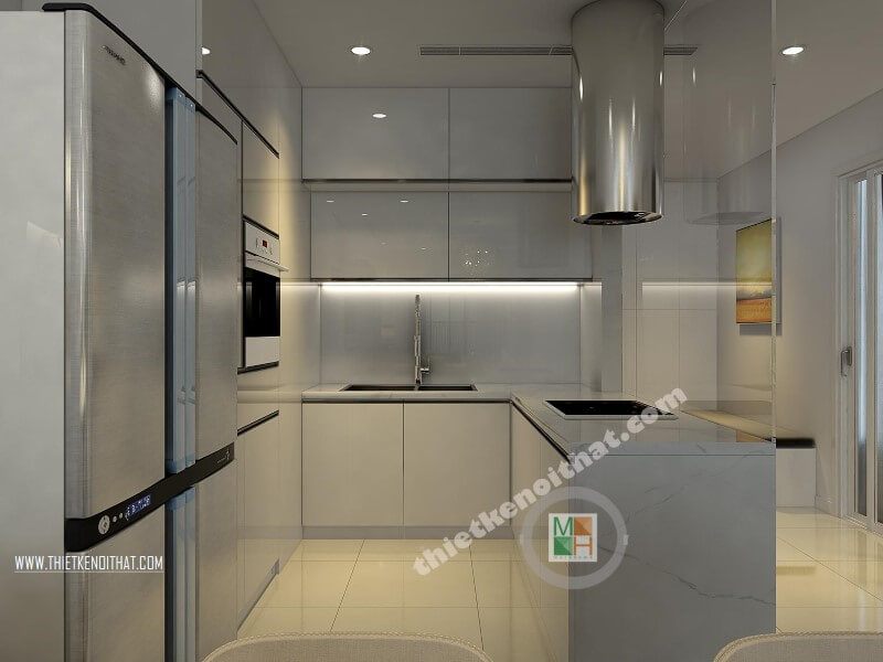 Sử dụng đá nhân tạo vân mây màu trắng ốp bàn bếp thêm sang trọng và tinh tế